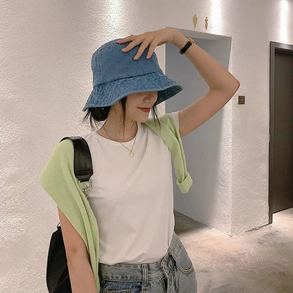 Unisex Cotton Bucket Hats Women Summer Sunscreen Panama Hat