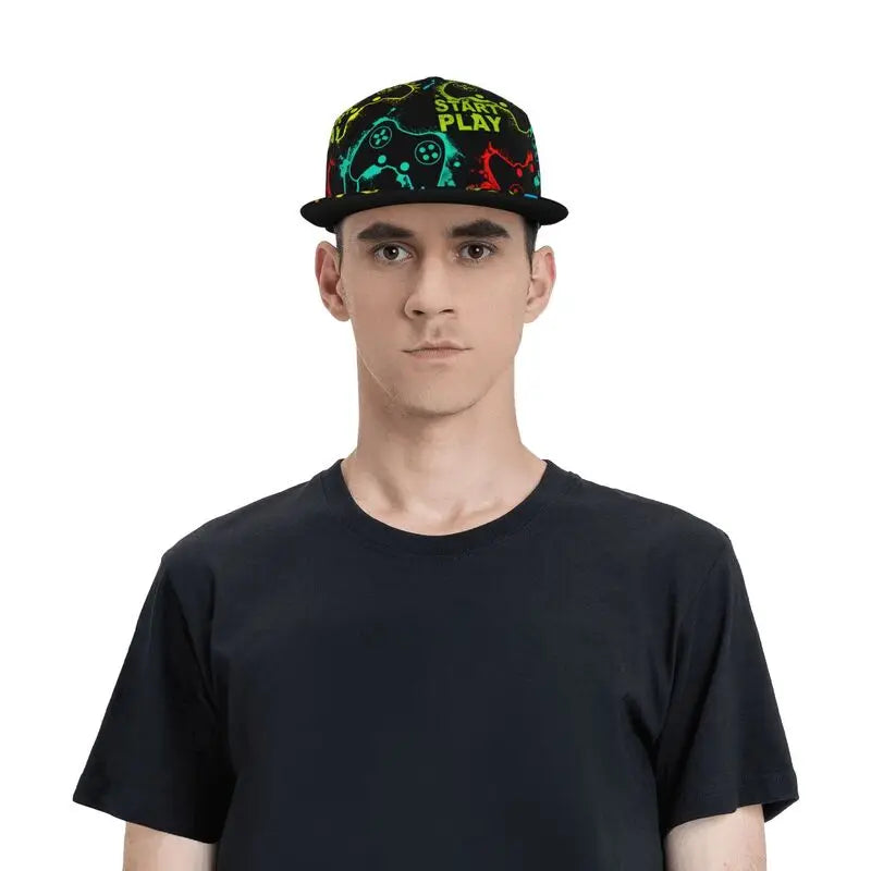 Video Game Controller Snapback Hat Unisex Flat Bill Hat Novelty Adjustable Hip Hop Flat Brim Sun Cap