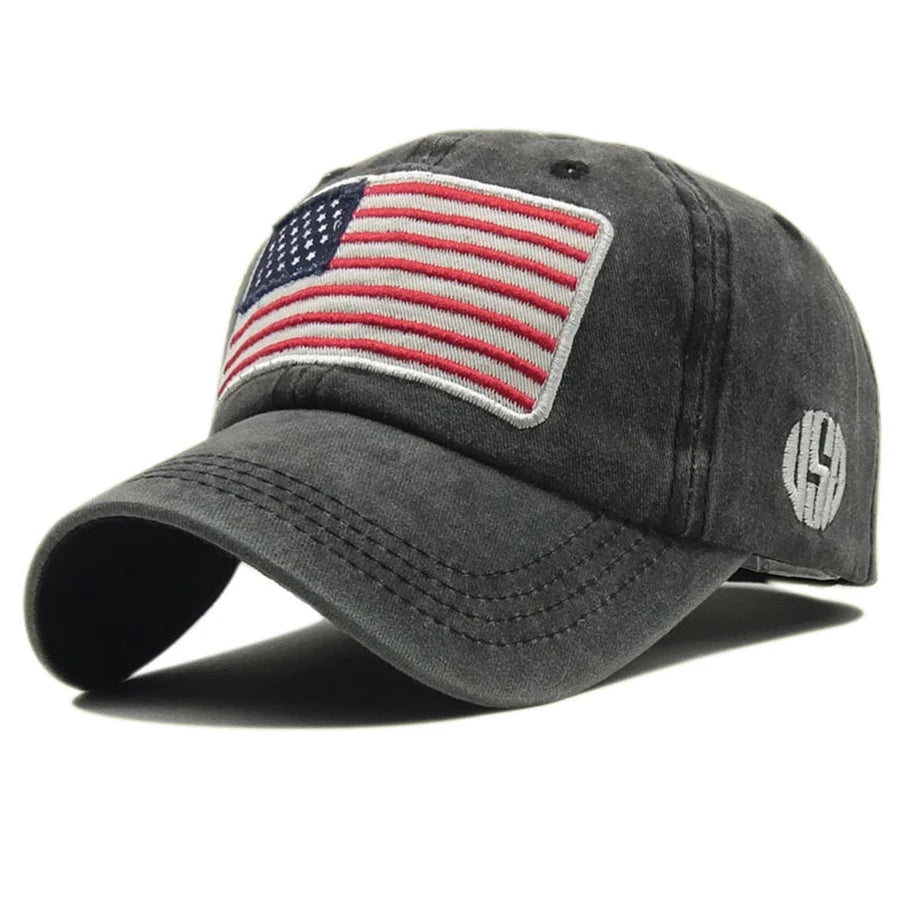 USA Flag Men's Baseball Cap Retro Embroidery Washed Cotton Dad Hats