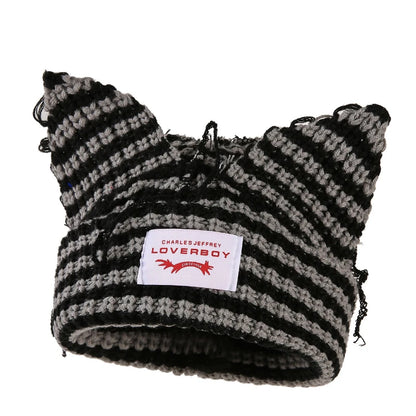 Winter Skullies Hat Unisex Cat Ear Hat Warm Crochet Knitted Hat