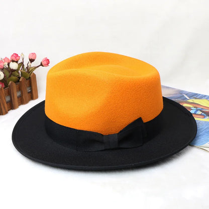 Men Women Wool Felt Fedora Hat Retro British Style Two Tone Jazz Cap