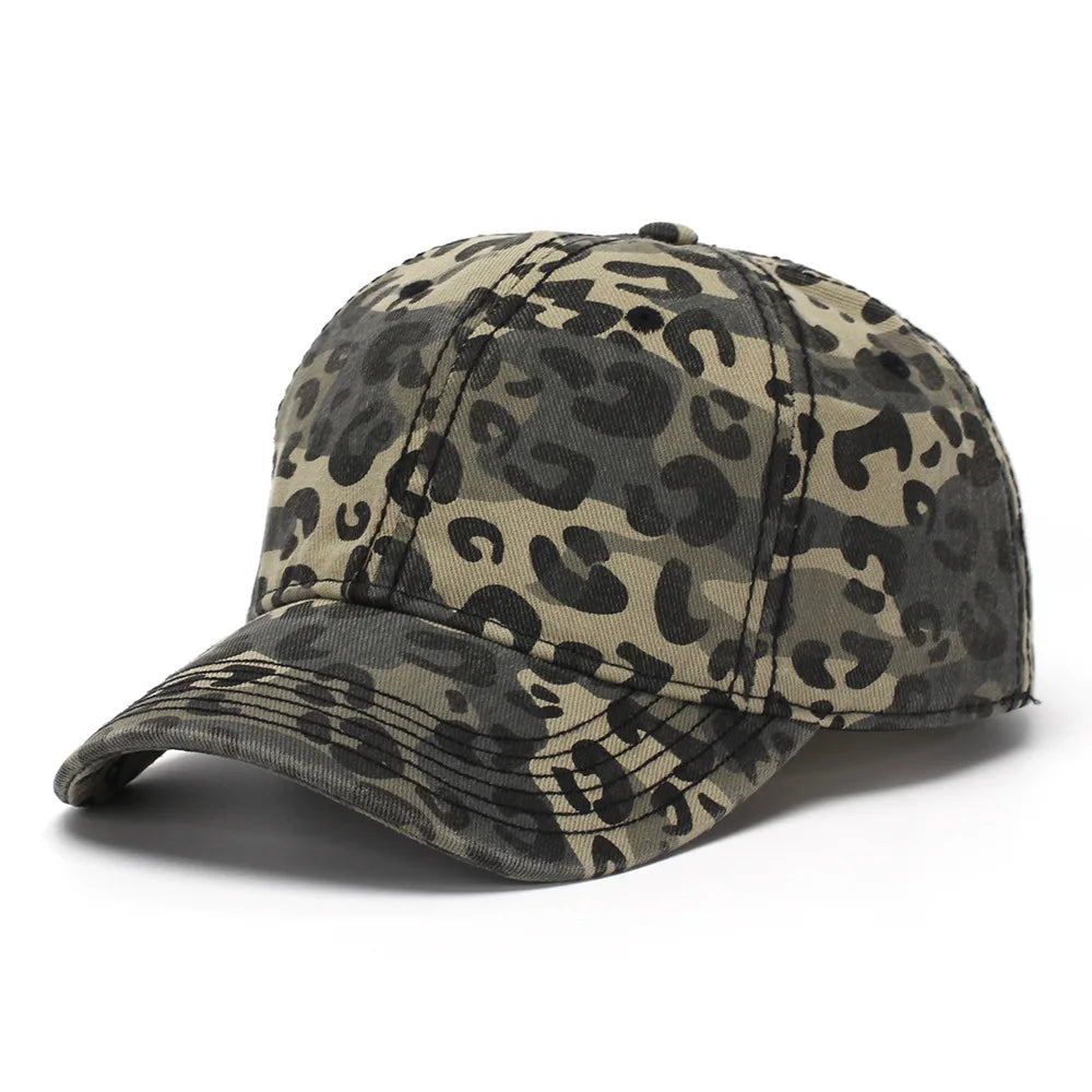 New Spring and Autumn Washed Leopard Print Baseball Cap All Cotton Camouflage Duckbill Cap Fashionable