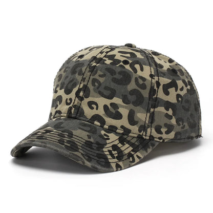 New Spring and Autumn Washed Leopard Print Baseball Cap All Cotton Camouflage Duckbill Cap Fashionable