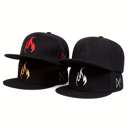 Unisex Flame Embroidered Hip Hop Hat Outdoor