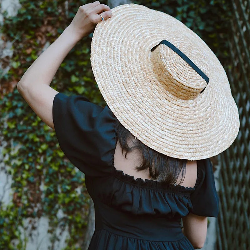 Summer Big Natural Straw Hats For Women Hand Made Wide Brim Beach Visor Caps