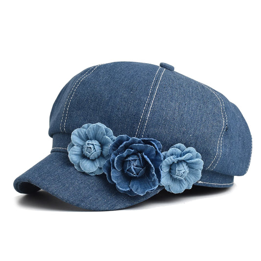 Women's Denim Beret Fashion Ladies Trendy Octagonal Hat
