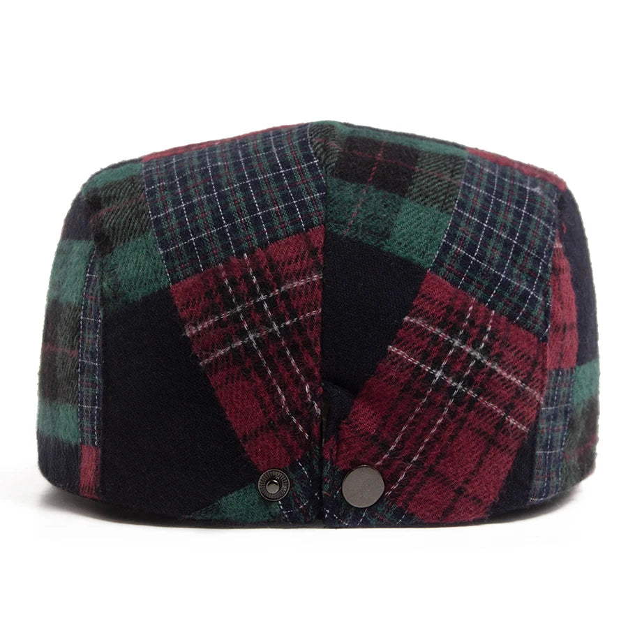 New Y2k Patchwork Big Plaid Beret Casual Men Women's