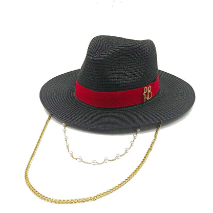 Chain Summer Straw Hat Pork Pie Hat