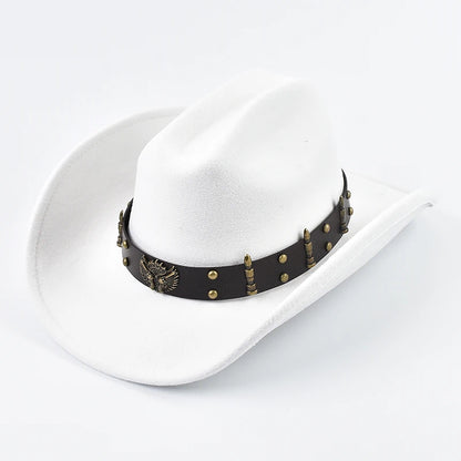 Men Women Western Cowboy Hat With Leather Vintage Big-Edge Gentleman Cowgirl Hat