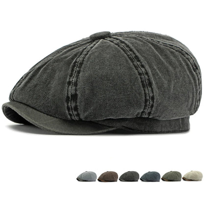 Women Retro Washed Cotton Octagonal Beret Hat