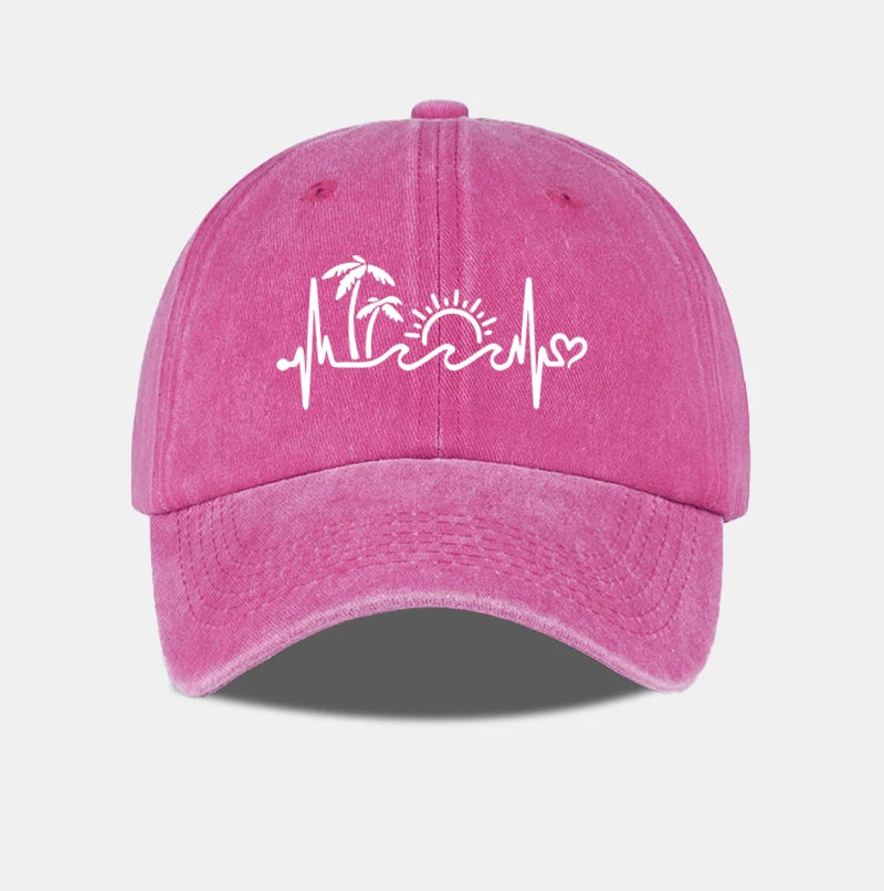 Vintage Washed Palm Tree Sunset Graphic Baseball Cap Adjustable Casual Hat For Daily Travel Beach