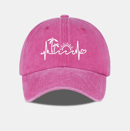 Vintage Washed Palm Tree Sunset Graphic Baseball Cap Adjustable Casual Hat For Daily Travel Beach