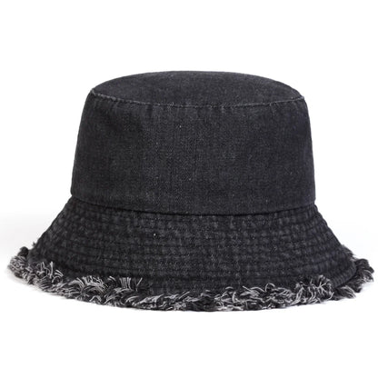 Unisex Light Board Edge Hole Denim Personality Bucket Hats