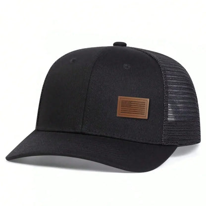 Unisex American Flag Leather Label Baseball Net Caps Spring Summer