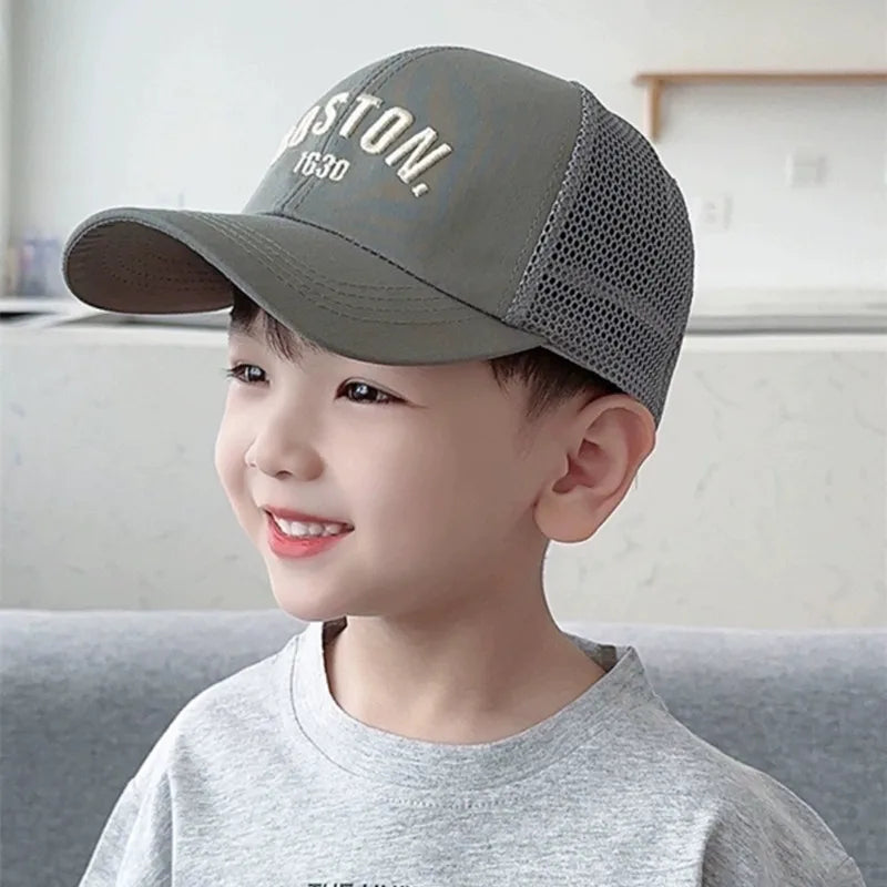 Summer Baby Mesh Baseball Cap Letter Embroidery Kids Peaked Hat For Boy Girl Solid Color Breathable Children Sun Hats