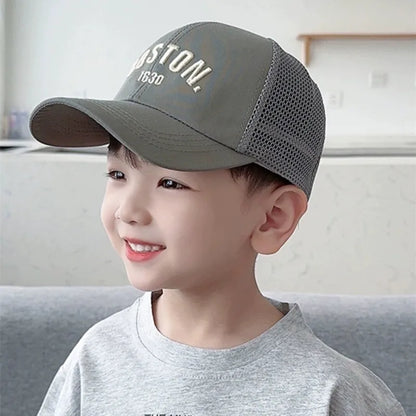 Summer Baby Mesh Baseball Cap Letter Embroidery Kids Peaked Hat For Boy Girl Solid Color Breathable Children Sun Hats