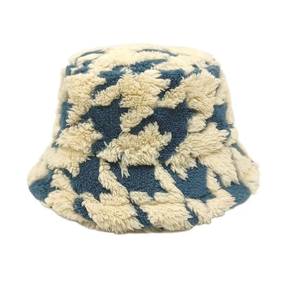 1pc Winter Lamb Wool Striped Bucket Hat