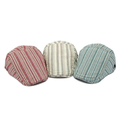 Women Newsboy Cap Striped Flat Peaked Cap