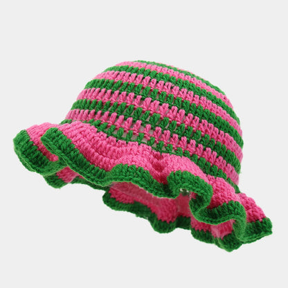 New Colorful Crochet Ruffle Brim Knit Bucket Hats