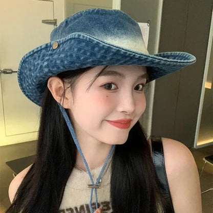New Denim Bucket Hats Women Men