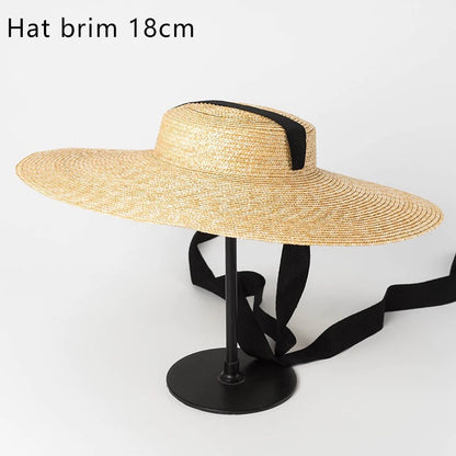 Summer Raffia Women Long Ribbon Wide Brim Beach Hat
