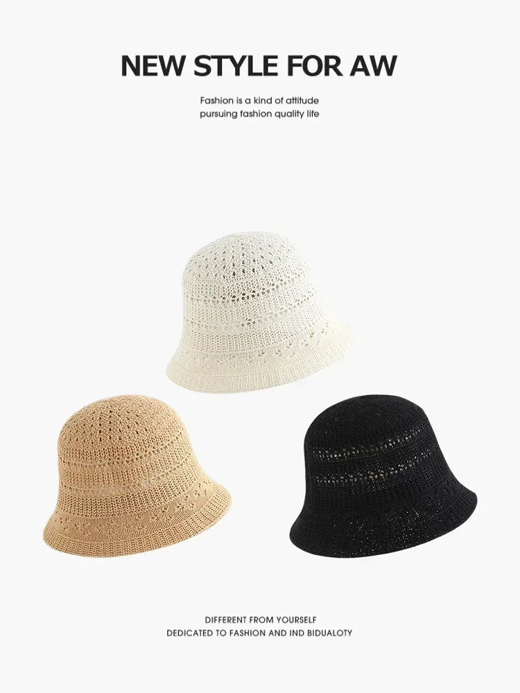 Women's Trendy Hollow Knit Bucket Hat - Breathable Summer Sun Cap