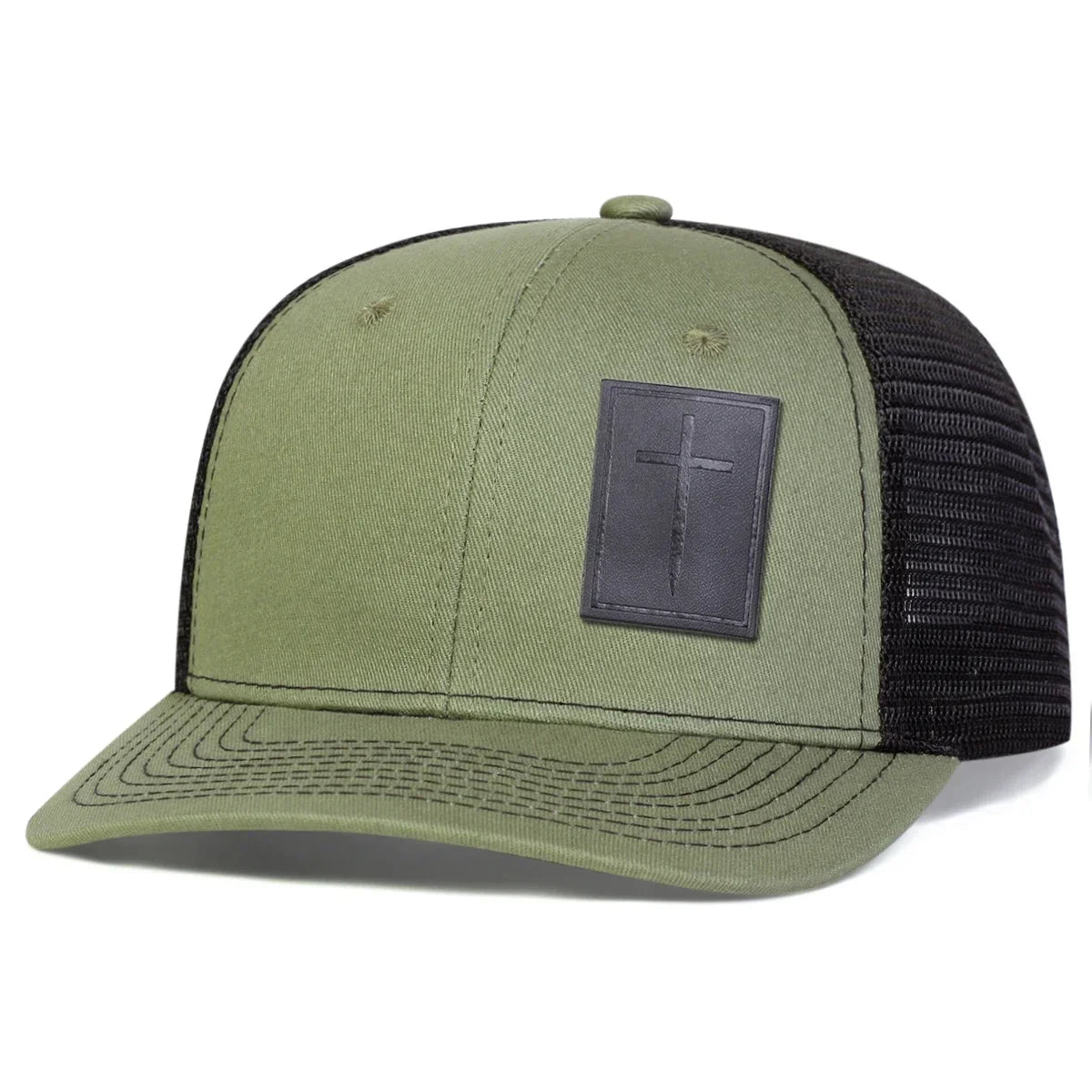 Unisex Cross Black Leather Label Baseball Net Caps Spring Summer