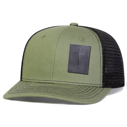 Unisex Cross Black Leather Label Baseball Net Caps Spring Summer