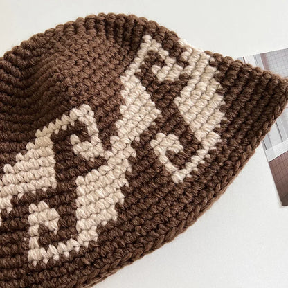 Korean Autumn Winter Retro Crochet Knitted Wool Bucket Hat Women