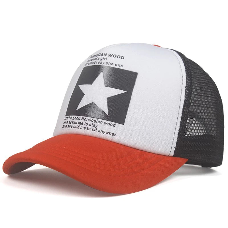 New Trendy Breathable Mesh Hat Pentagram Street Dance Skateboarding Outdoor Leisure Sunshade Baseball Hat Unisex
