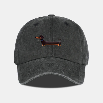 Dachshund Print Washed Baseball Cap Adorable Retro Dog Themed Style Perfect For Outdoor Walks