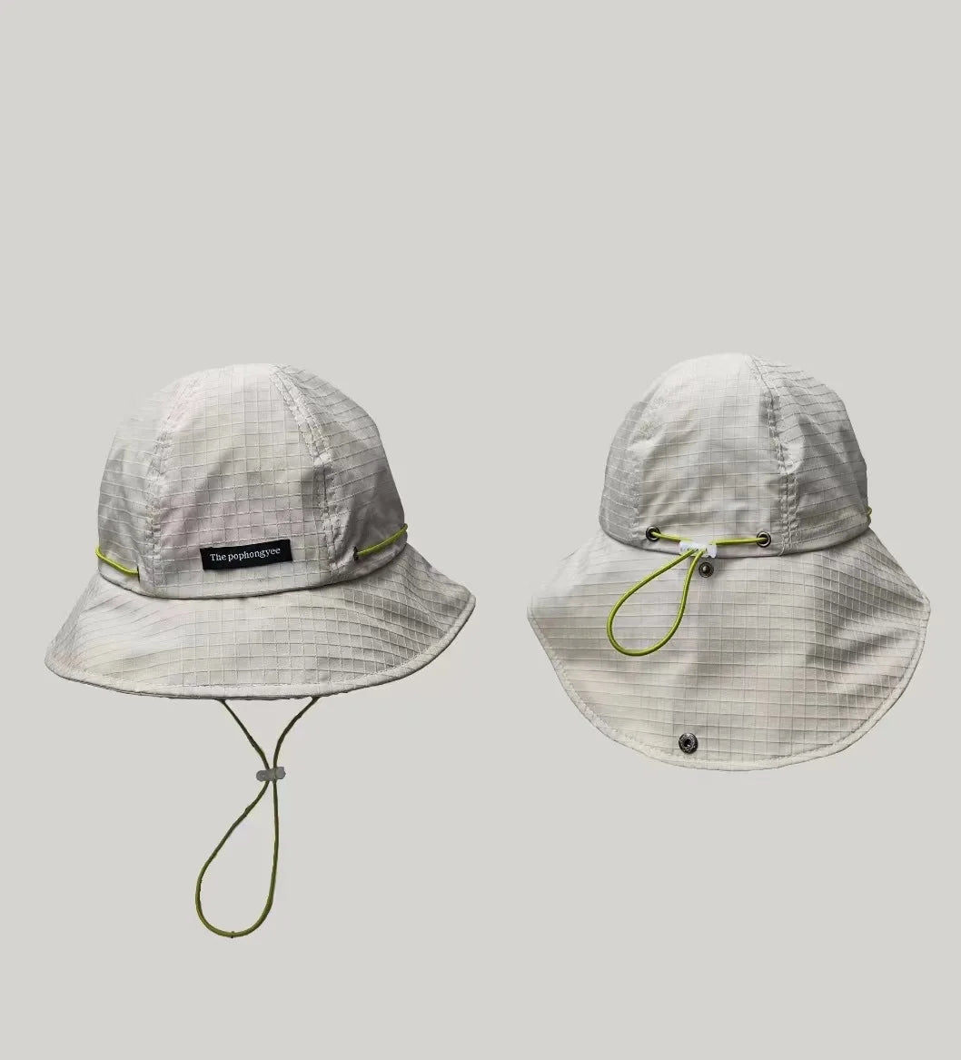 Japanese Drawstring Contrasting Fisherman Hat, Versatile For Outdoor Outings In All Seasons