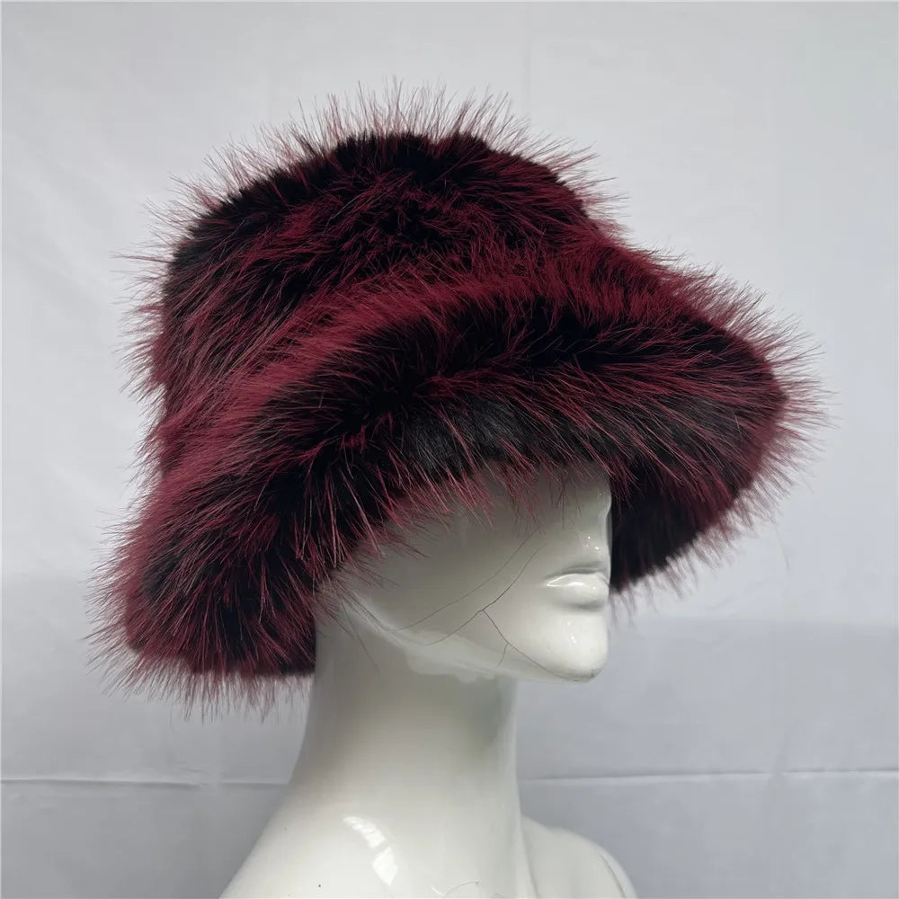 New Luxury Warm Faux Fur Bucket Hats Women