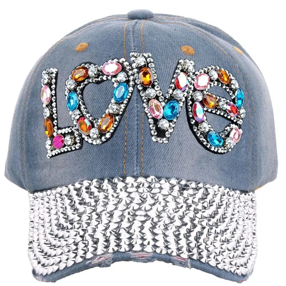 Outdoor Sports Love Rhinestones Baseball Caps Women Girls