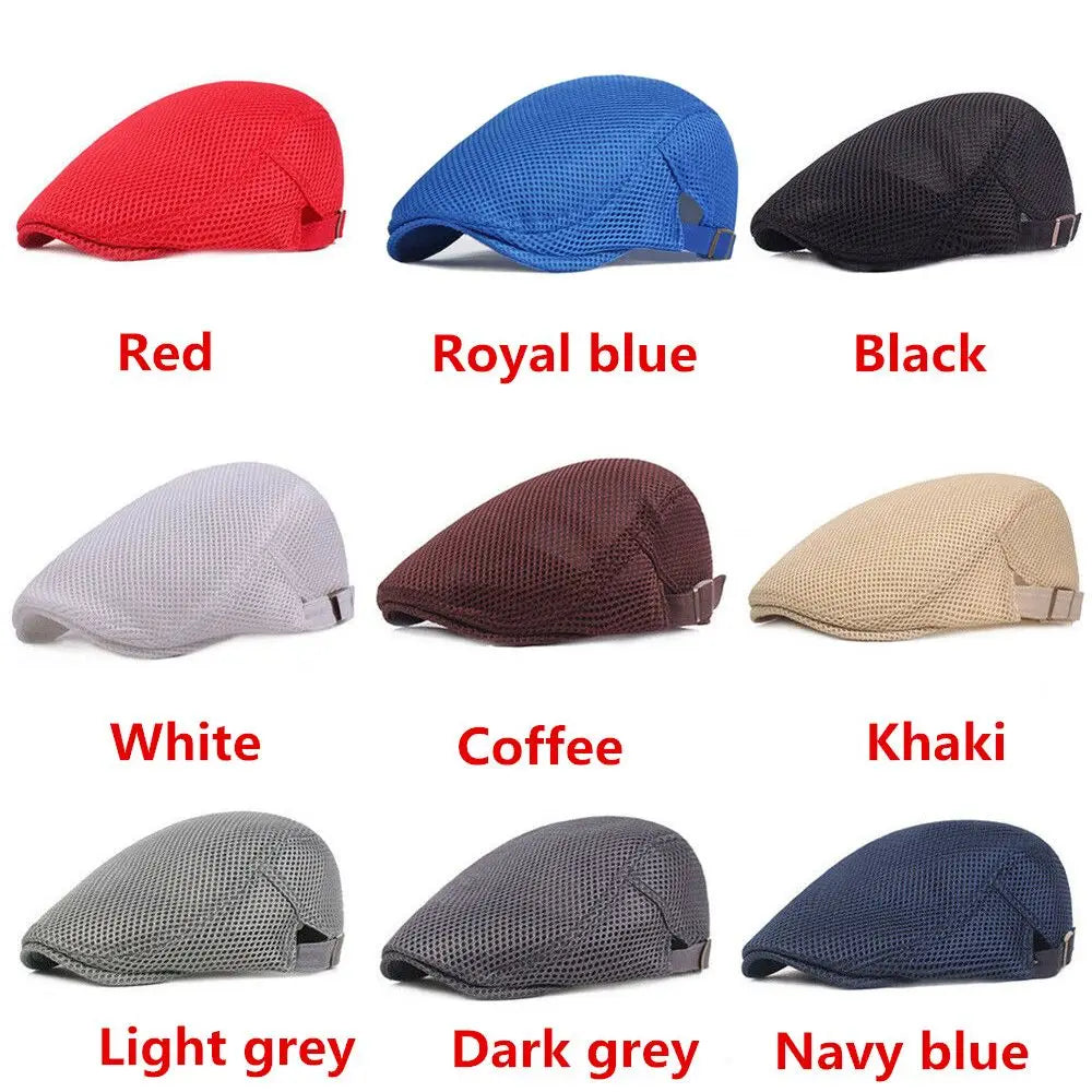 Summer Mesh Newsboy Style Peaked Cap Golf Hat Breathable Beret Hat