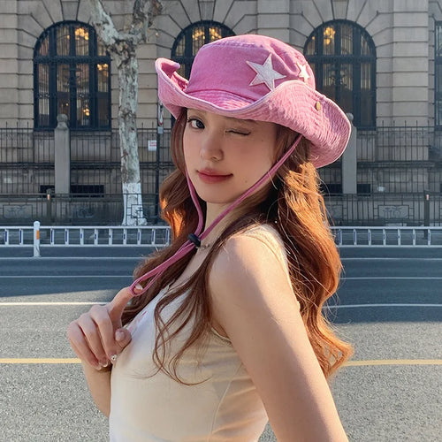 Cute Star Pink Bucket Hats Women Summer Outdoor