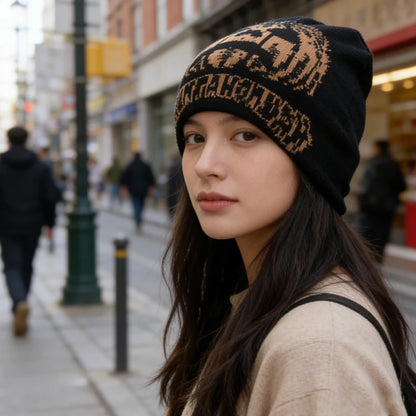 Y2k Wind Black Gold Vintage Jacquard Knit Hat Without Brim