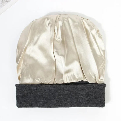 New Unisex Winter Hat Silk Satin Lined Beanies Men And Women Two-Sided