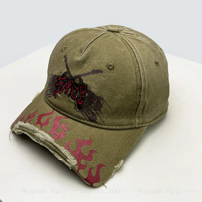 Niche Street Embroidered Letters Flame Flag Baseball Hats