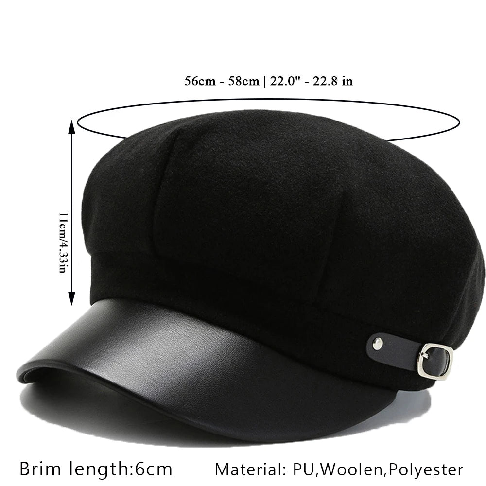 British Style Berets Visor Pu Leather Flat Top Hat