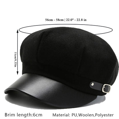 British Style Berets Visor Pu Leather Flat Top Hat