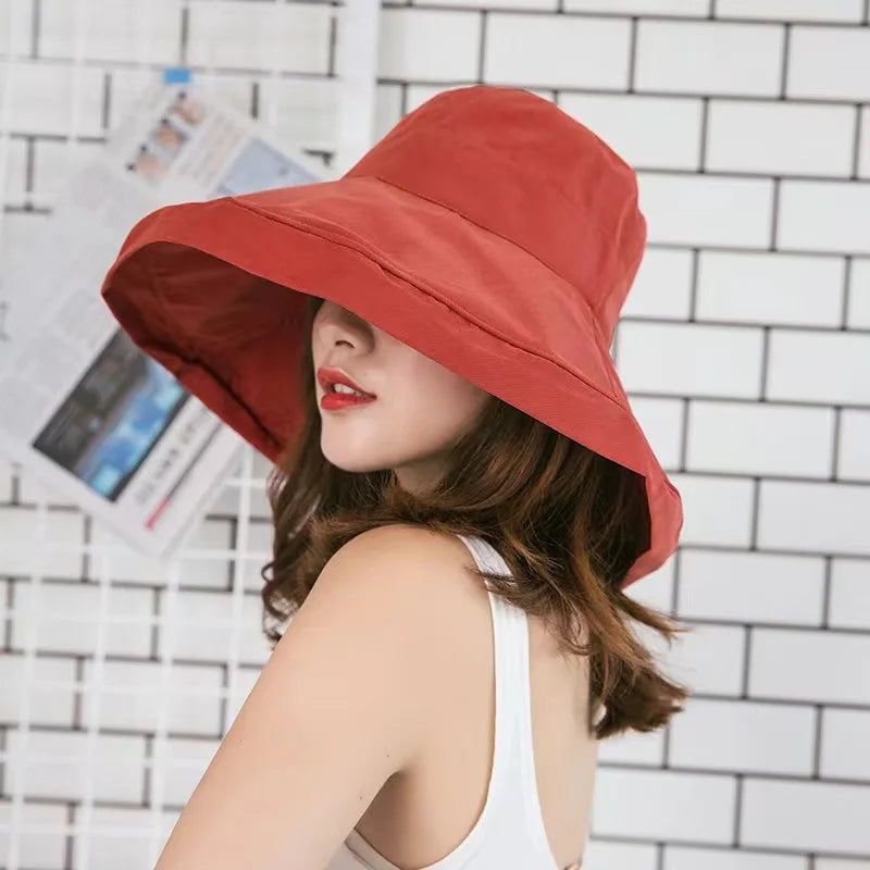 Women's Hat Bucket hat Panamanian Women  Four Seasons Fisherman Hat Big Brim Hat Double-Sided