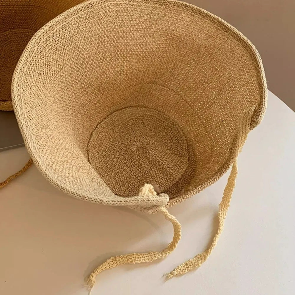 Adjustable Straps Lace Up Closure Wide Brim Sun Hat