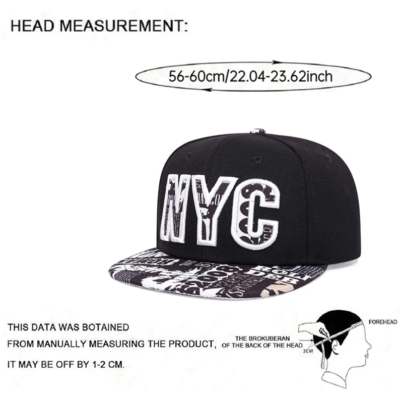Fashion Hip Hop Hat NYC Graffiti Embroidery Street Skateboarding Hat Daily Leisure Sunshade Baseball Hat Flat Edge Hat