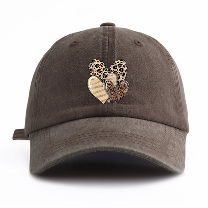 Leopard Heart Print Washed Baseball Cap