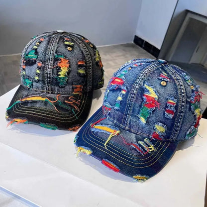 Adjustable Frayed Denim Baseball Cap