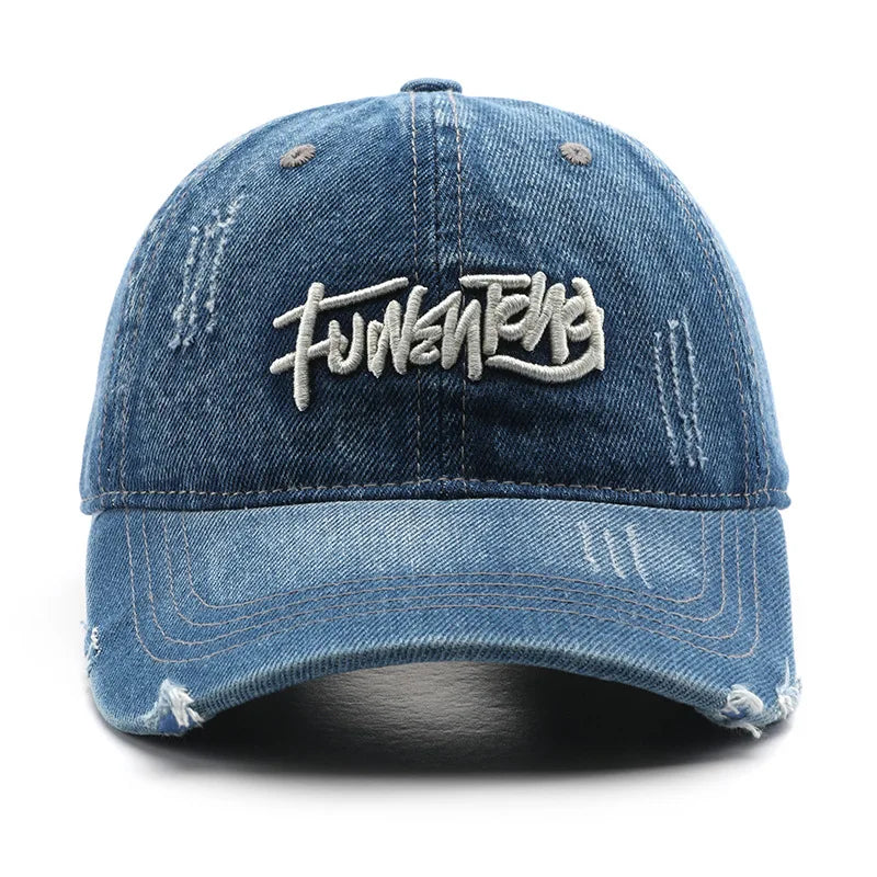 Japanese Retro Washed Denim Letter Embroidered Cap Outdoor Sports Men Travel