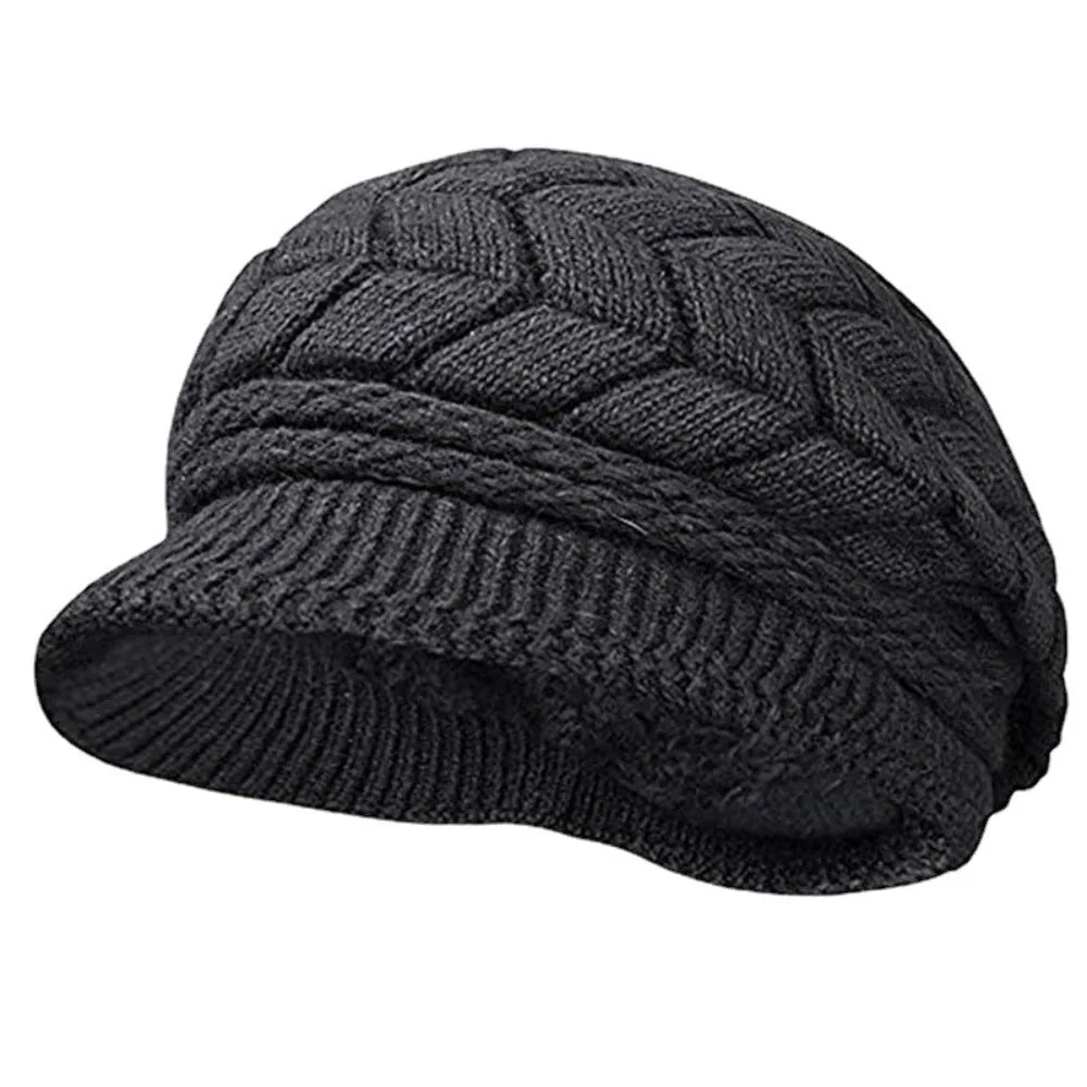 Thicken Warm Striper Knitted Cap Winter Brim Caps