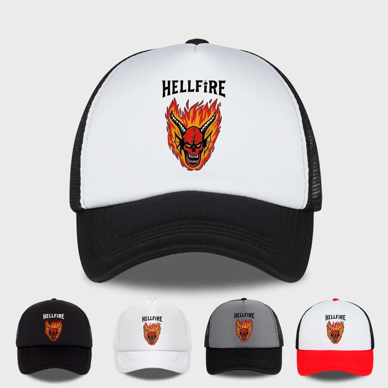 Hellfire Demon Flame Skull Print Baseball Cap Retro Streetwear Fashion
