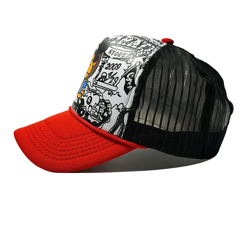 Unisex 3D Printed Baseball Cap Breathable Mesh Trucker Hat Hip Hop Style Sun Hat for Outdoor